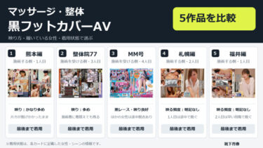 マッサージ・整体×黒フットカバーAV5選｜映り方・着用状態を比較